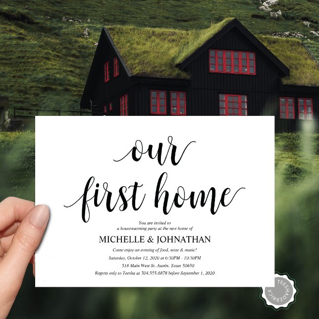 Our first home Housewarming party invitation cards (Our New Home, Housewarming  Party Invitation Card, PDF, Modern Rustic Script, Black and White)