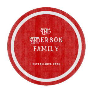 Our First Home Housewarming Typography Red White Cutting Board