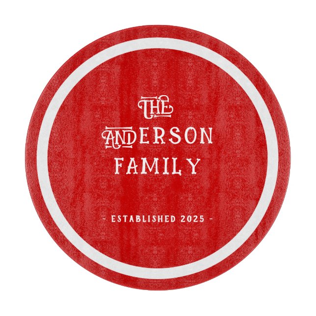 Our First Home Housewarming Typography Red White  Cutting Board (Front)