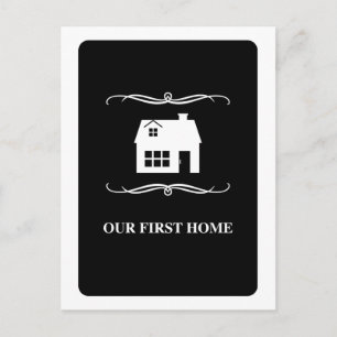 our first home (mod black and white) postcard