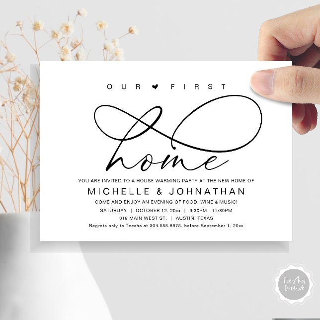 Our first home, Modern Housewarming party Invitation (Our First Home, New Housewarming Party Invitation Card, PDF, Modern Romantic Script, Black and White)