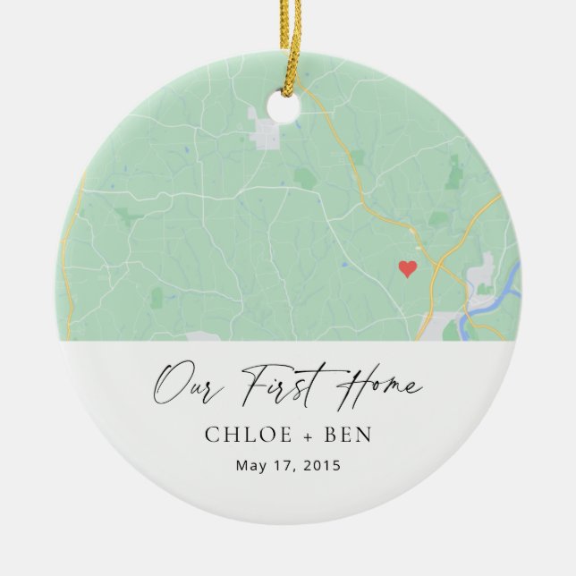 Our First Home Personalised Home Map Ceramic Tree Decoration (Front)