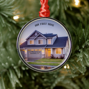 Our First Home Photo   Personalised with Address   Metal Tree Decoration