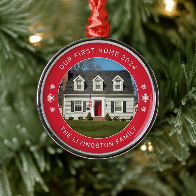 Our First Home Red Personalized Photo Metal Tree Decoration (Tree)