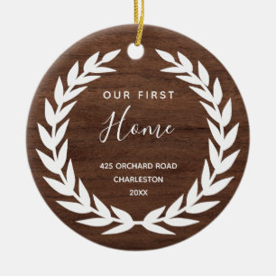 Our First Home   Rustic Brown Wood Look Ceramic Tree Decoration