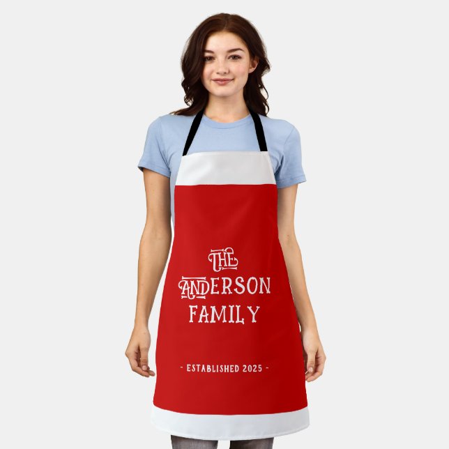 Our First Home Welcome Typography Red White Apron (Worn)