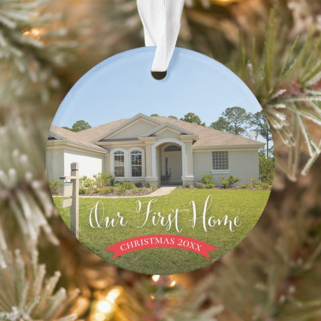Our First Home with Photo and Year Christmas Ornament (Tree)