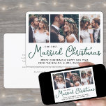Our First Married Christmas 3 Wedding Photos Green Holiday Card<br><div class="desc">Send joyful holiday wishes as a new Mr. & Mrs! Celebrate marriage as newlyweds and share three of your favourite wedding pictures with a stylish custom photo collage "Our First Married Christmas" holiday card. All text on this template is simple to personalise to include any wording, such as Merry and...</div>