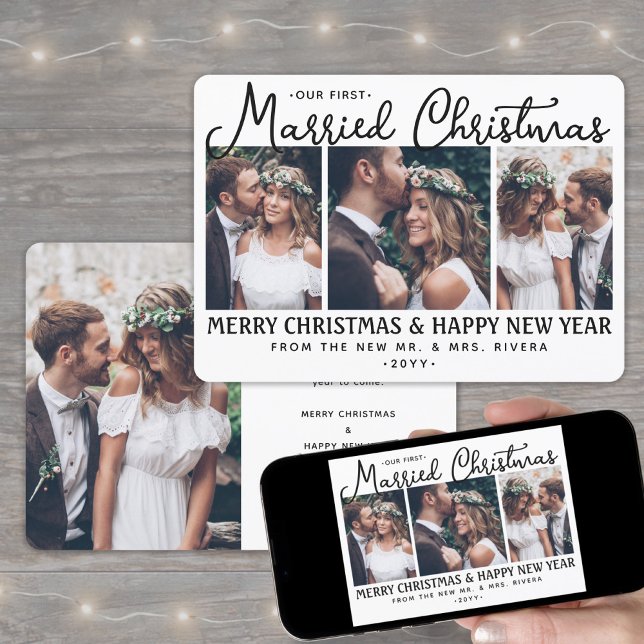 Our First Married Christmas Newlyweds 4 Photo Holiday Card (Creator Uploaded)