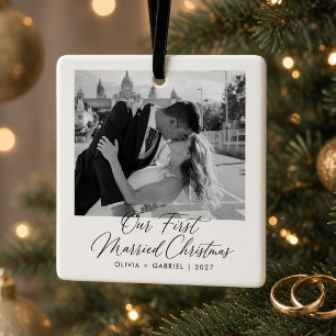 Our First Married Christmas Personalised Wedding Ceramic Ornament