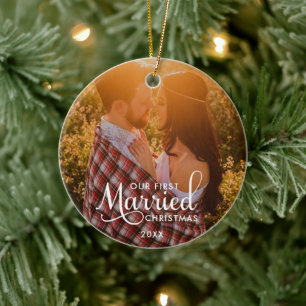 OUR FIRST MARRIED CHRISTMAS  Photo Ceramic Tree Decoration
