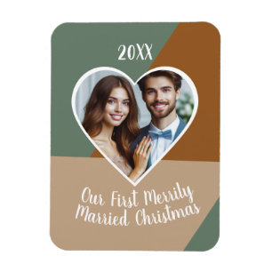 Our First Merrily Married Christmas Custom Photo  Magnet