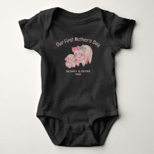 Our First Mother's Day, Baby Pig custom name Baby Bodysuit