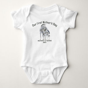 Our First Mother's Day, Baby Zebra custom name Bodysuit