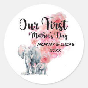 Our First Mother's Day Mum And Baby Elephants Classic Round Sticker
