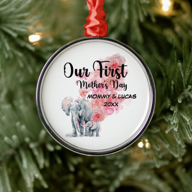 Our First Mother's Day Mum And Baby Elephants Metal Tree Decoration (Tree)