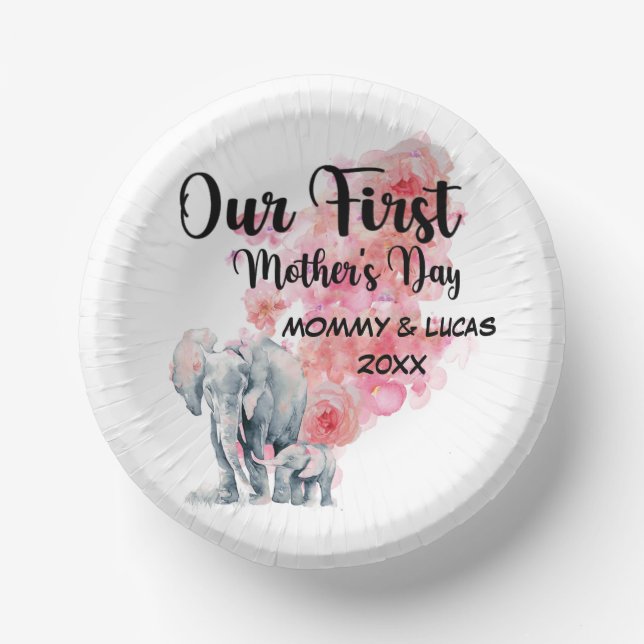 Our First Mother's Day Mum And Baby Elephants Paper Plate (Front)