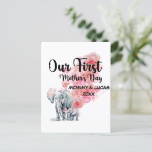 Our First Mother's Day Mum And Baby Elephants Postcard