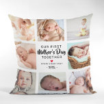 Our First Mother's Day Photo Collage Cushion<br><div class="desc">Personalised mother's day picture pillow featuring 8 photos for you to change to your own,  the cute saying "our first mothers day together",  a red heart,  names,  and the year.</div>