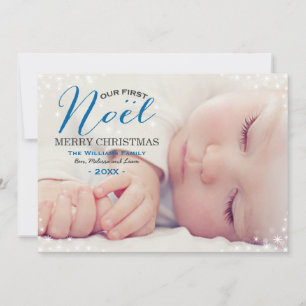 Our First Noel Blue Photo Overlay Babys First Holiday Card