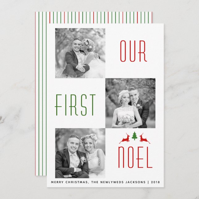Our First Noel first Christmas stripes photo card (Front/Back)