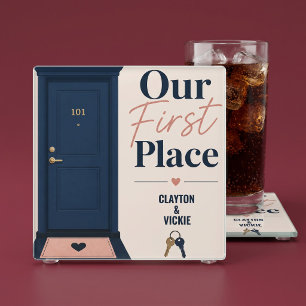 Our First Place New Home Personalized Glass Coaster