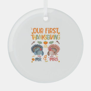 Our First Thanksgiving Mr And Mrs Couple Married 2 Glass Tree Decoration