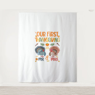Our First Thanksgiving Mr And Mrs Couple Married 2 Tapestry
