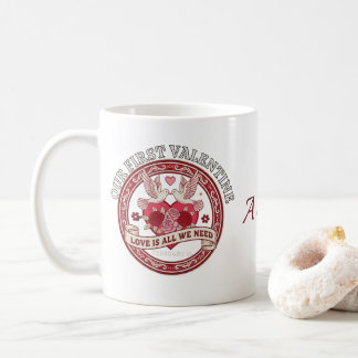 Our First Valentine Love Birds Custom Initial Mug