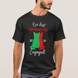 Our First Valentine's Day Engaged Matching Cat Paj T-Shirt