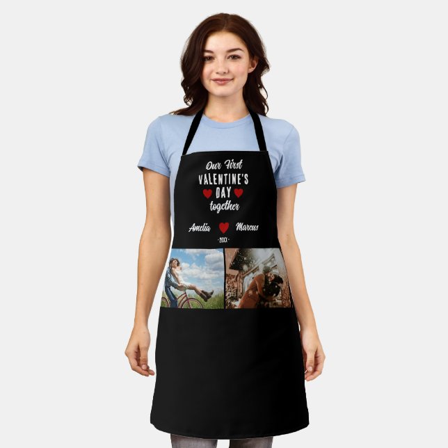 Our First Valentine's Day Together 2 Photos Black Apron (Worn)