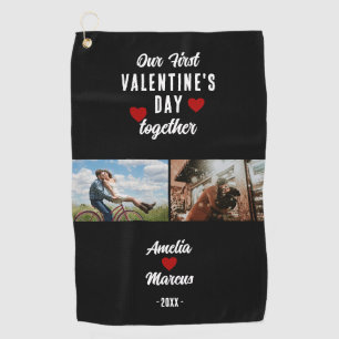 Our First Valentine's Day Together 2 Photos Black Golf Towel
