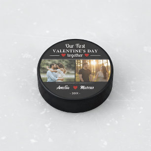 Our First Valentine's Day Together 2 Photos Hockey Puck