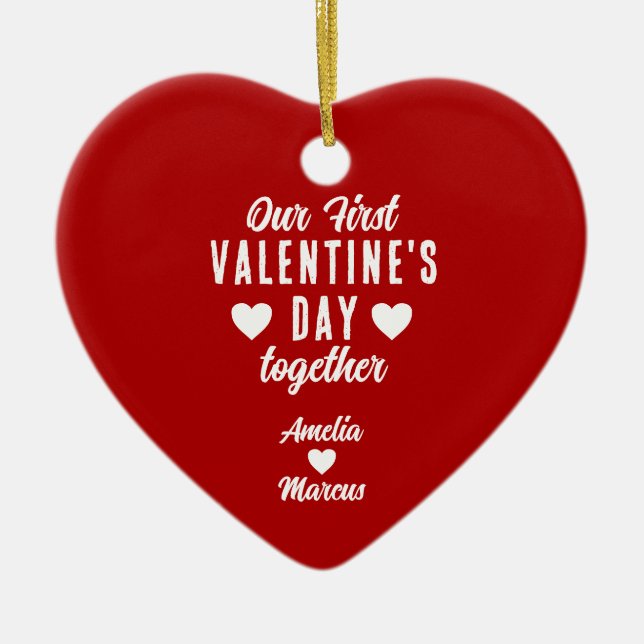 Our First Valentine's Day Together Couple Red Ceramic Tree Decoration (Front)