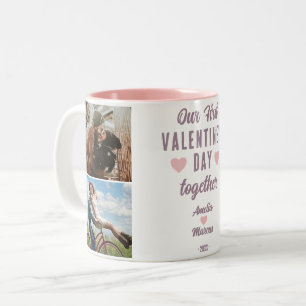 Our First Valentine's Day Together Heart 2 Photos  Two-Tone Coffee Mug
