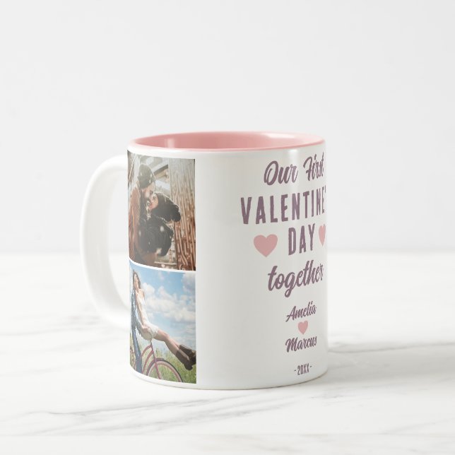 Our First Valentine's Day Together Heart 2 Photos  Two-Tone Coffee Mug (Front Left)