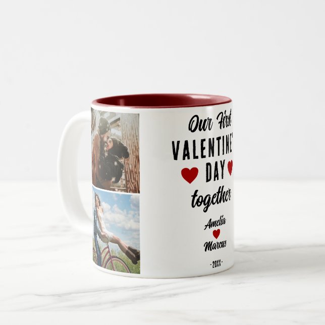 Our First Valentine's Day Together Heart 2 Photos  Two-Tone Coffee Mug (Front Left)