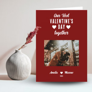Our First Valentine's Day Together Photo Red Holiday Card