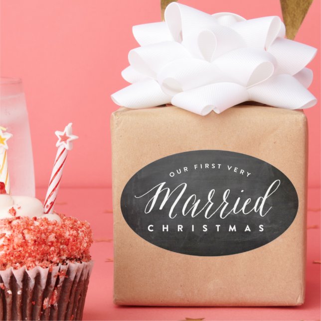 Our First Very Married Christmas Mr & Mrs Wedding Oval Sticker (Party)