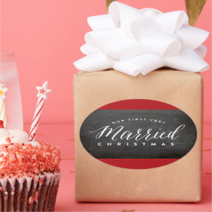 Our First Very Married Christmas Mr & Mrs Wedding Oval Sticker