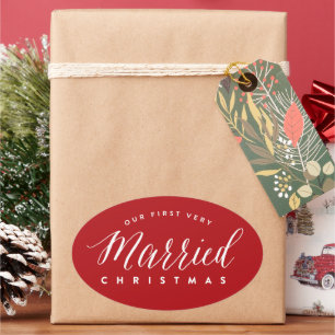 Our First Very Married Christmas Mr & Mrs Wedding Oval Sticker