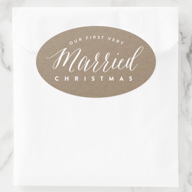 Our First Very Married Christmas Mr & Mrs Wedding Oval Sticker (Bag)