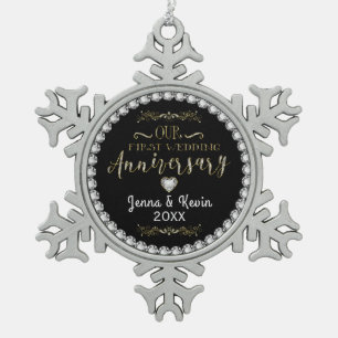 Our First Wedding Anniversary Snowflake Pewter Christmas Ornament