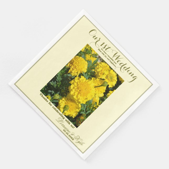 Our First Wedding Anniversary Yellow Carnation Napkin (Corner)