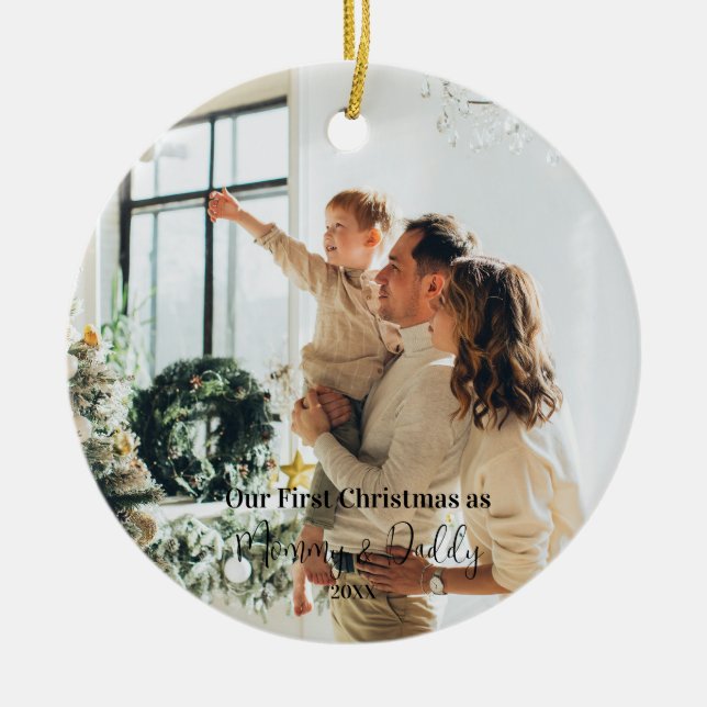 Our first year as mummy & daddy christmas ceramic tree decoration (Front)
