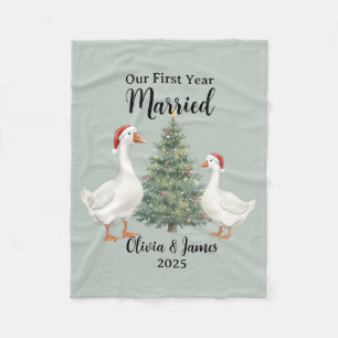 Our First Year Married Goose Custom Christmas Fleece Blanket