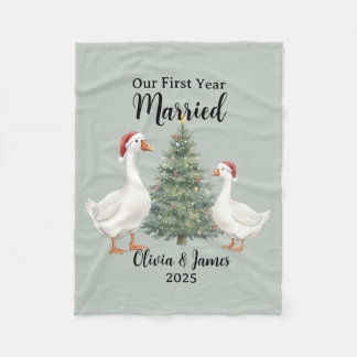 Our First Year Married Goose Custom Christmas Fleece Blanket