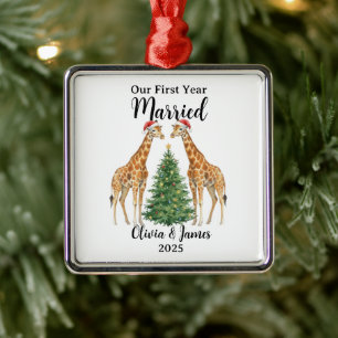 Our First Year Married Goose Custom Christmas Metal Tree Decoration