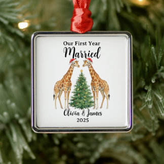 Our First Year Married Goose Custom Christmas Metal Tree Decoration