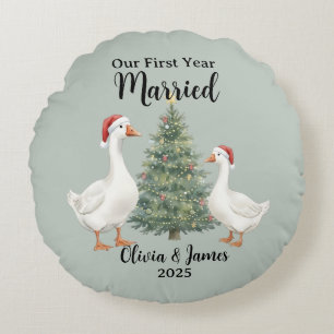Our First Year Married Goose Custom Christmas Round Cushion
